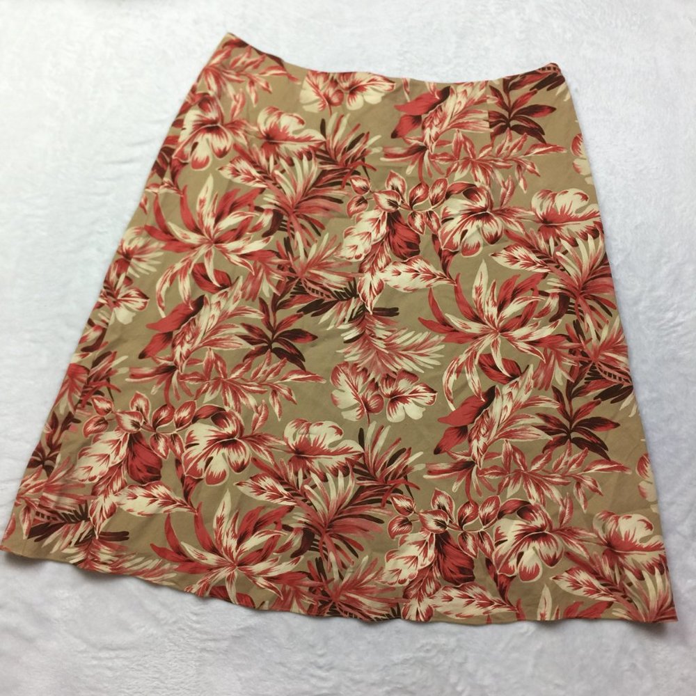 Charter Club A-line Skirt Size 16 Womens Beige Red Floral Print Silk Linen Blend